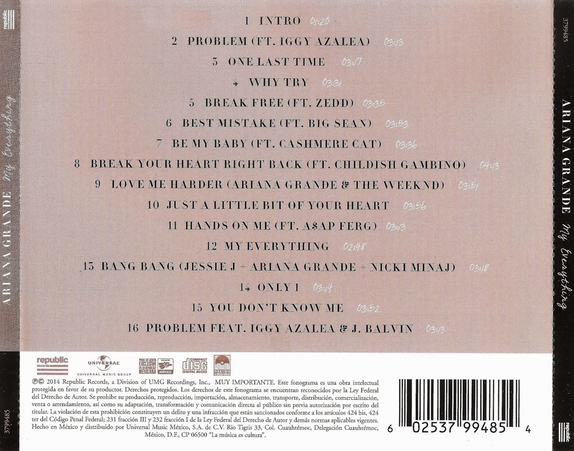 Cartula Trasera de Ariana Grande - My Everything (Latin Edition)