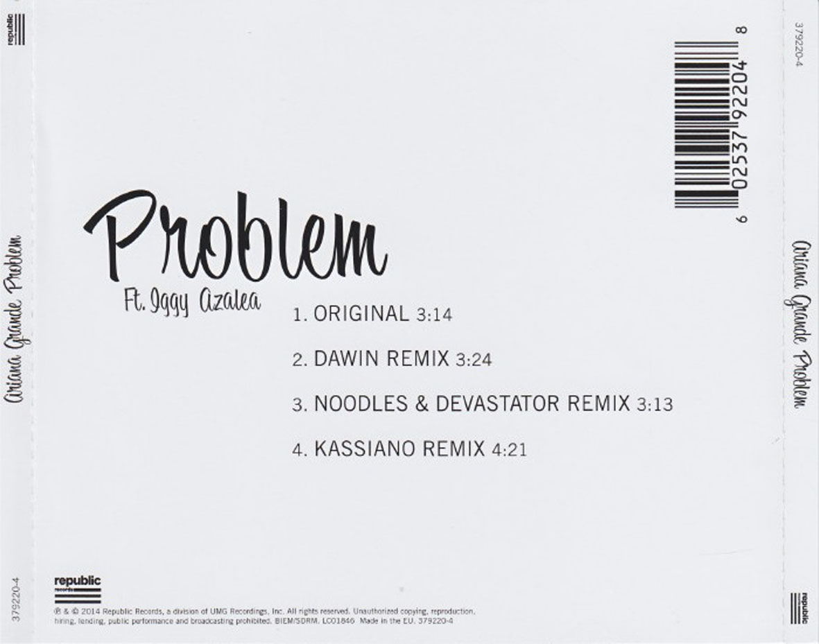 Cartula Trasera de Ariana Grande - Problem (Featuring Iggy Azalea) (Cd Single)