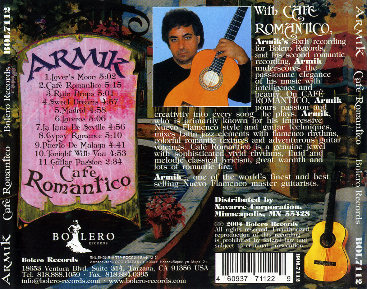 Cartula Trasera de Armik - Cafe Romantico