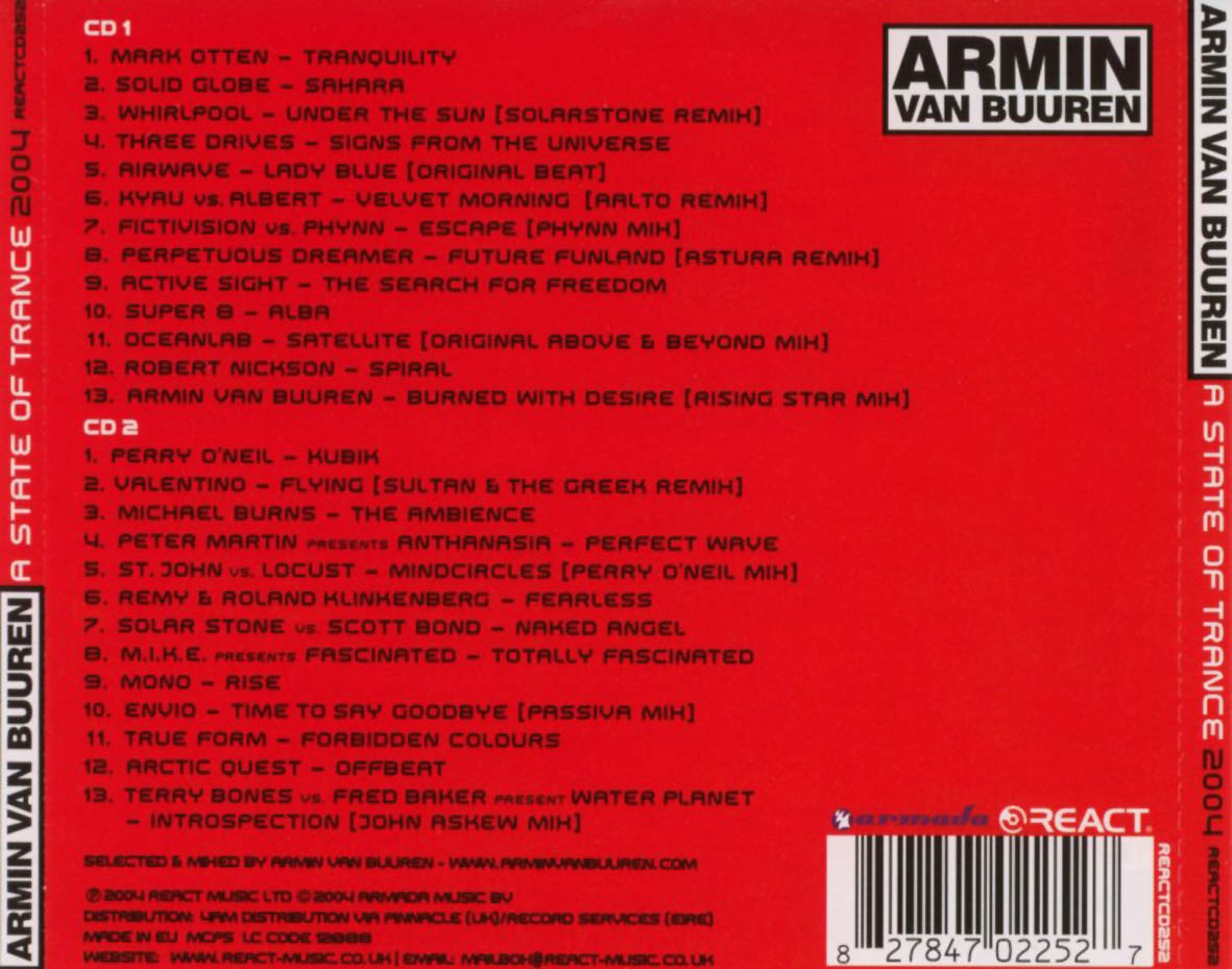 Cartula Trasera de Armin Van Buuren - A State Of Trance 2004