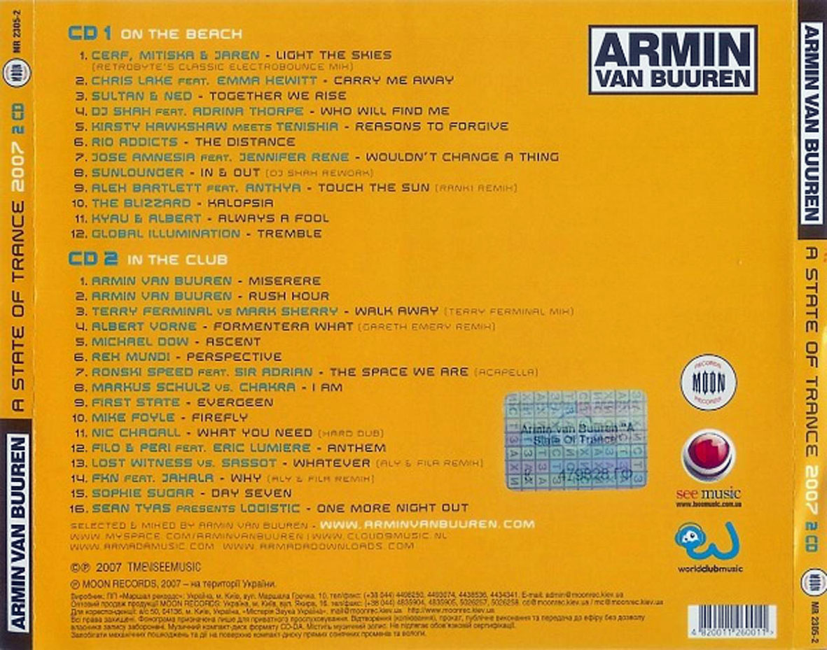 Cartula Trasera de Armin Van Buuren - A State Of Trance 2007