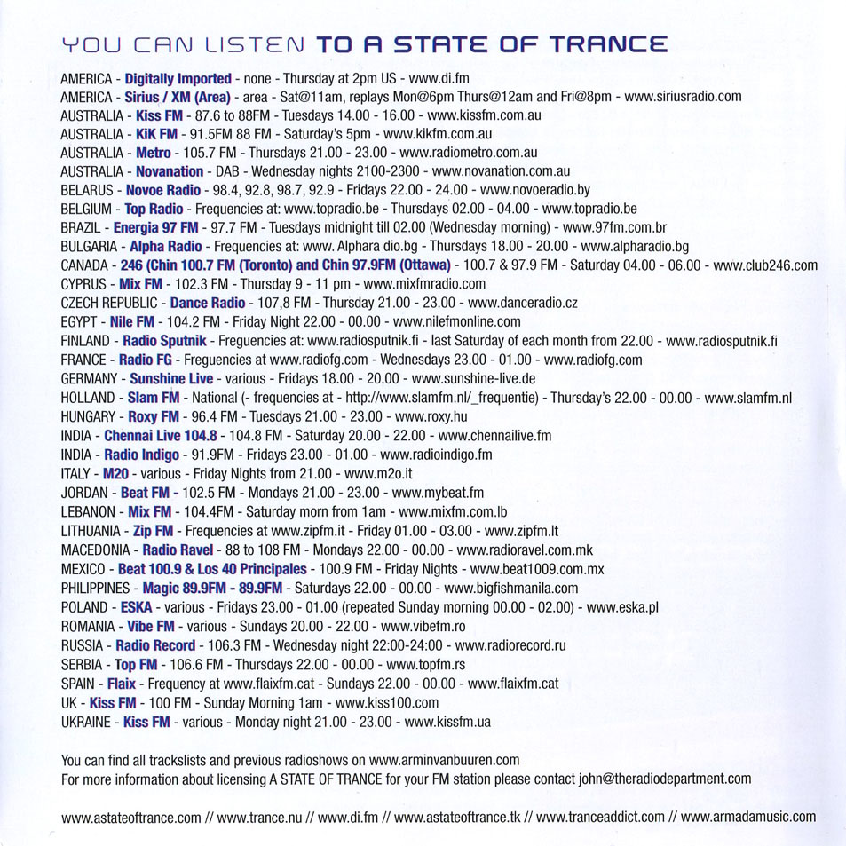 Cartula Interior Frontal de Armin Van Buuren - A State Of Trance Year Mix 2009