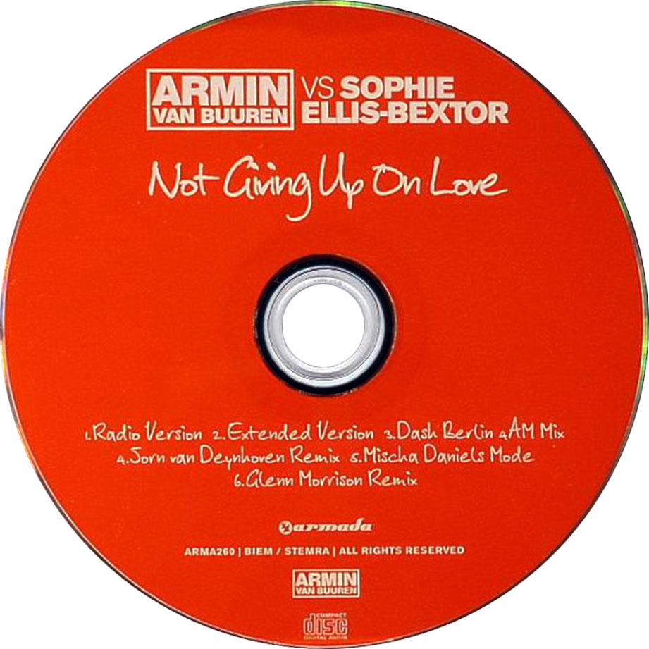 Cartula Cd de Armin Van Buuren - Not Giving Up On Love (Featuring Sophie Ellis-Bextor) (Cd Single)