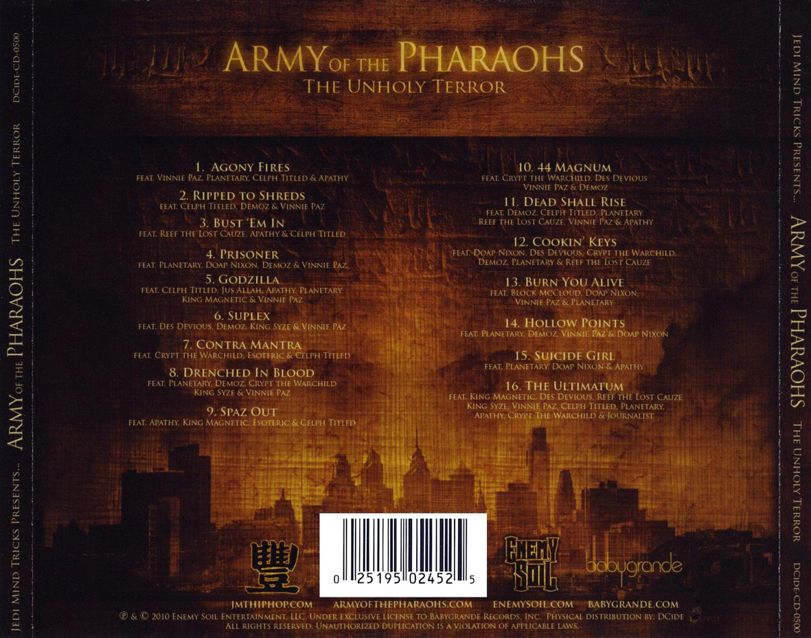 Cartula Trasera de Army Of The Pharaohs - The Unholy Terror