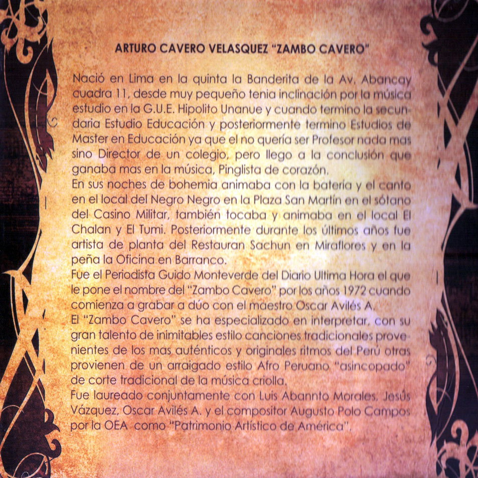 Cartula Interior Frontal de Arturo Zambo Cavero / Oscar Aviles - Contigo Peru