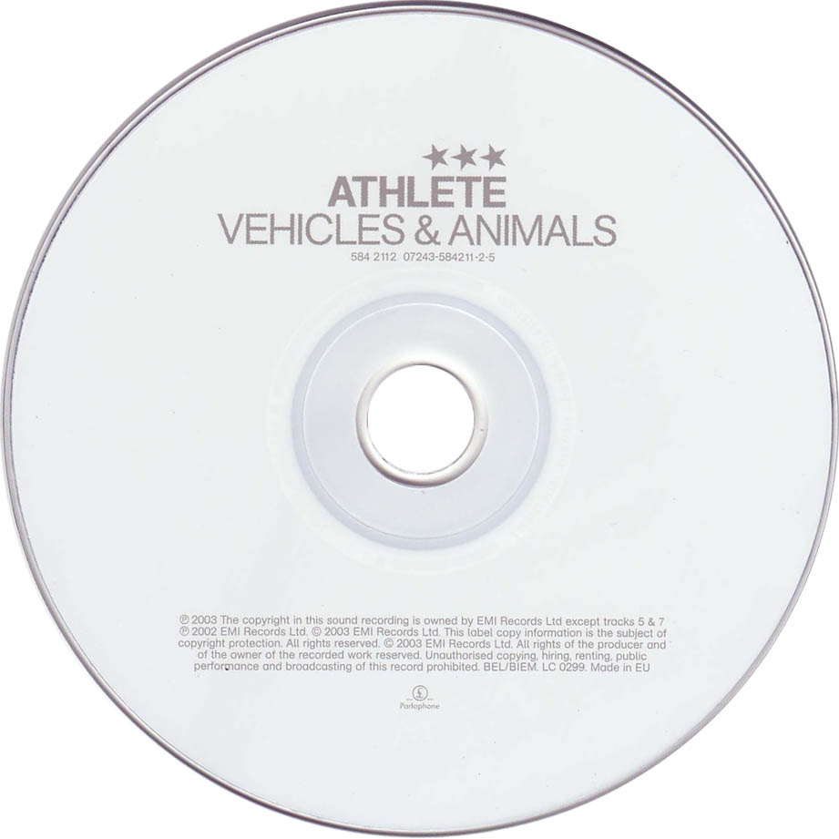Cartula Cd de Athlete - Vehicles & Animals