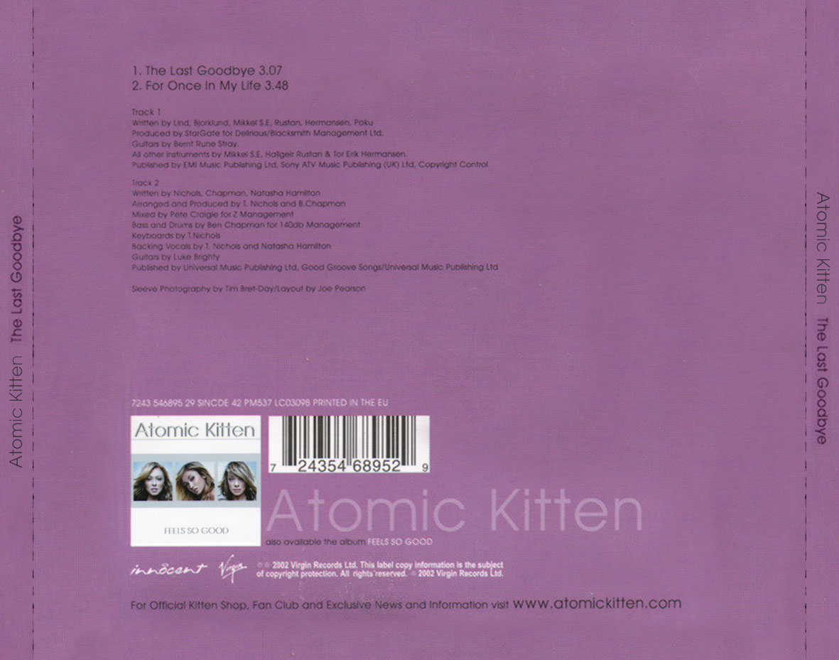 Cartula Trasera de Atomic Kitten - The Last Goodbye (Cd Single)