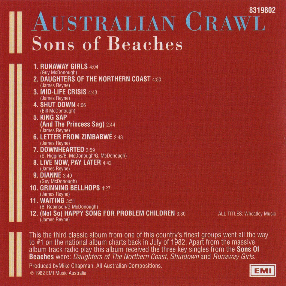 Cartula Interior Frontal de Australian Crawl - Sons Of Beaches