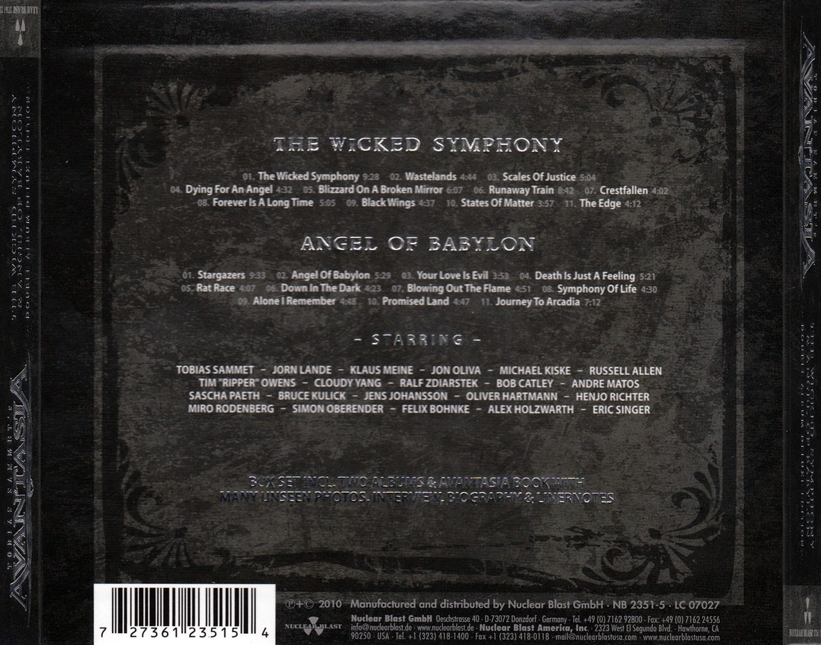 Cartula Trasera de Avantasia - The Wicked Symphony & Angel Of Babylon