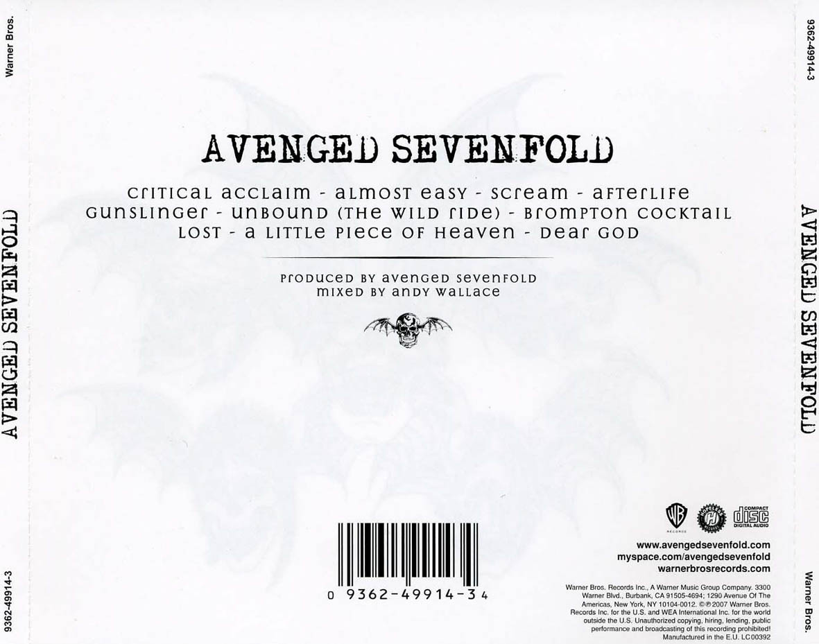 Cartula Trasera de Avenged Sevenfold - Avenged Sevenfold