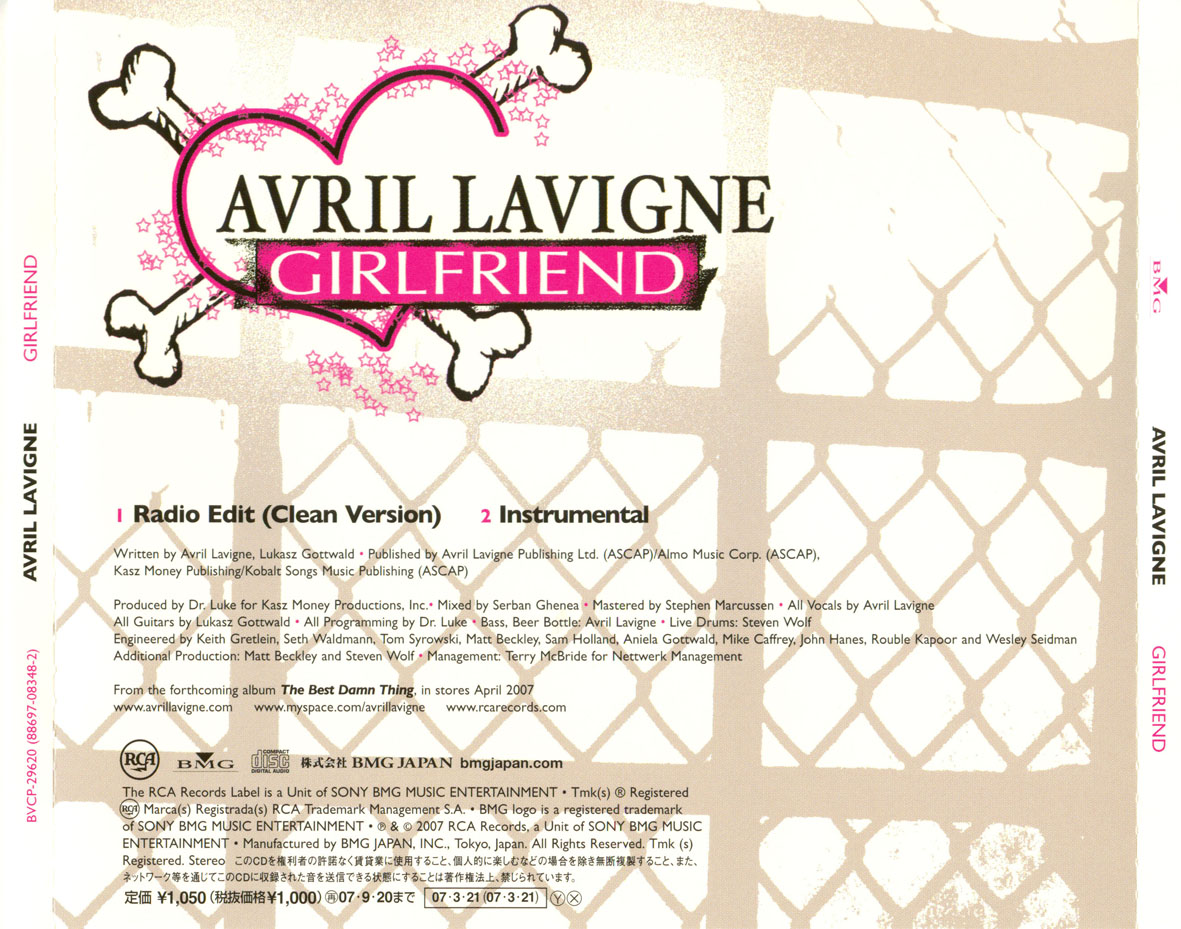 Cartula Trasera de Avril Lavigne - Girlfriend (Japan Edition) (Cd Single)