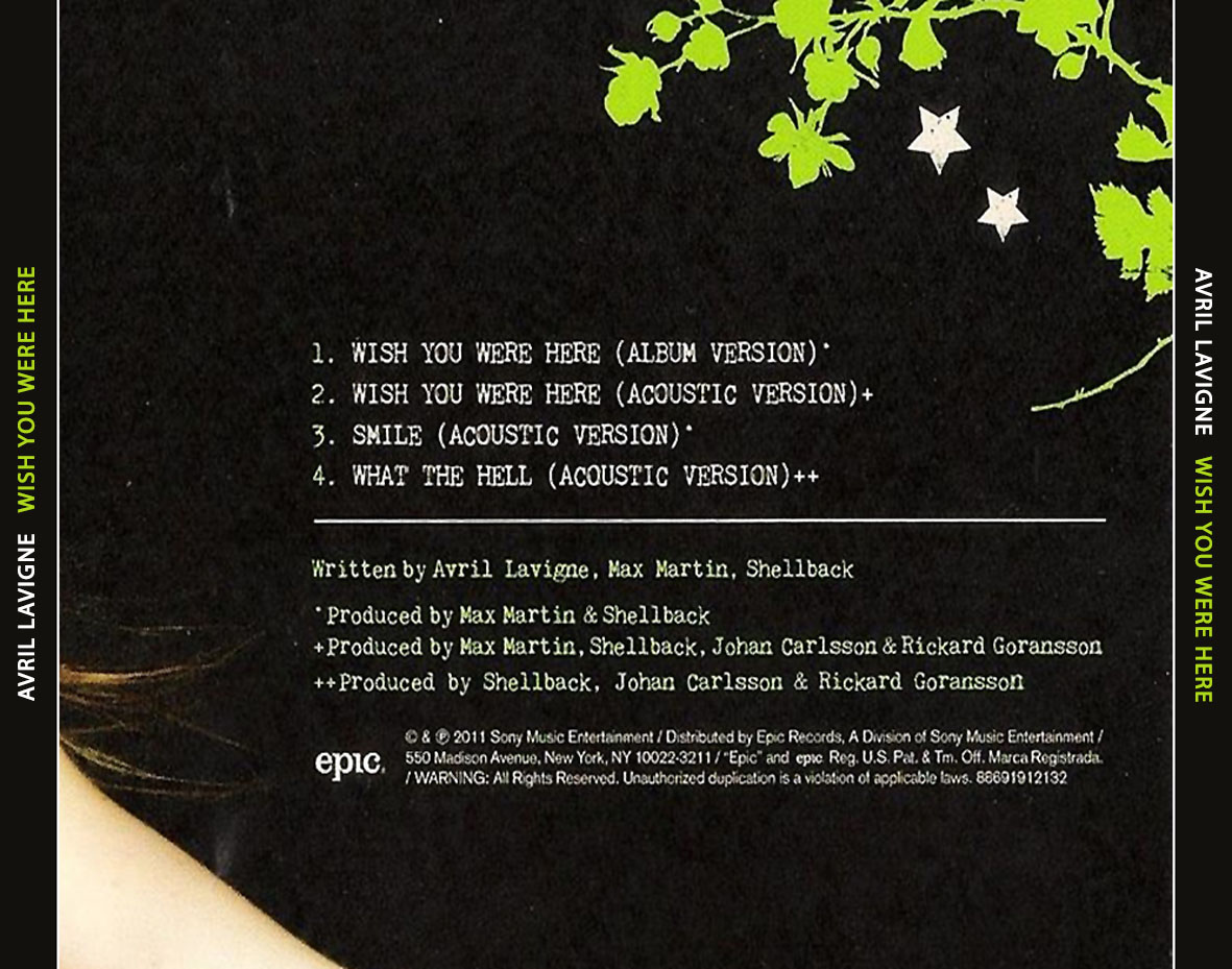 Cartula Trasera de Avril Lavigne - Wish You Were Here (Cd Single)