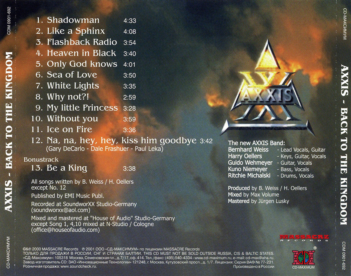 Cartula Trasera de Axxis - Back To The Kingdom (13 Canciones)