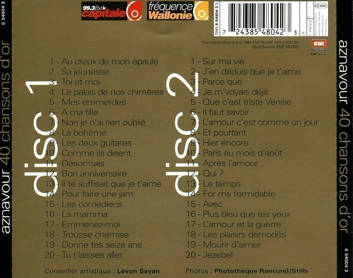 Cartula Trasera de Aznavour - 40 Chansons D'or