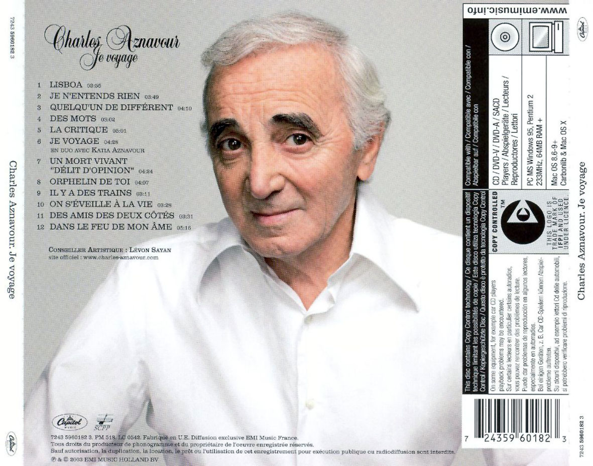 Cartula Trasera de Aznavour - Je Voyage