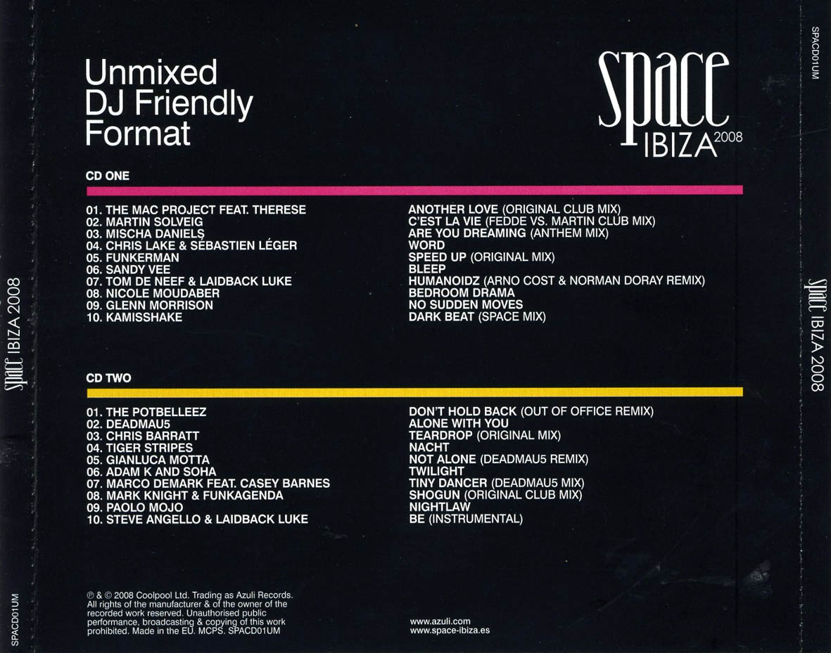 Cartula Trasera de Azuli Presents Space Ibiza 2008