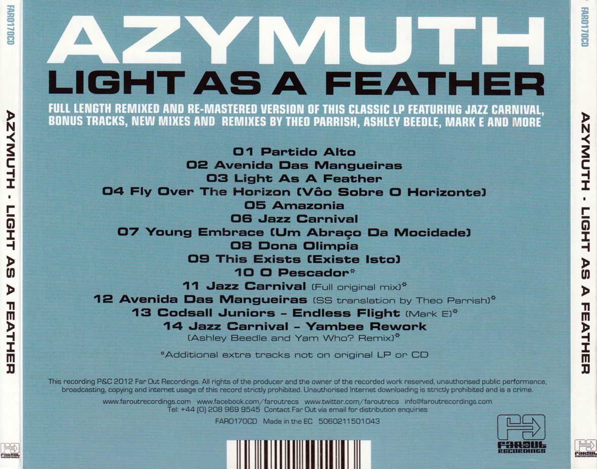 Cartula Trasera de Azymuth - Light As A Feather (Deluxe Edition)