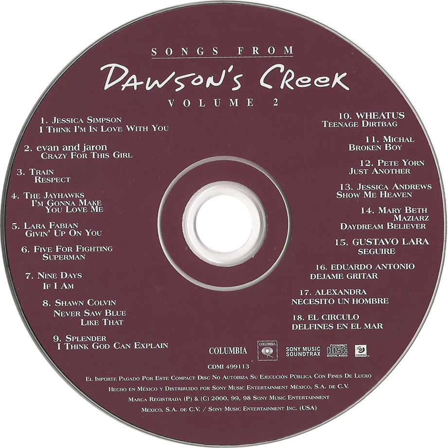 Cartula Cd de Bso Dawson's Creek Volume 2