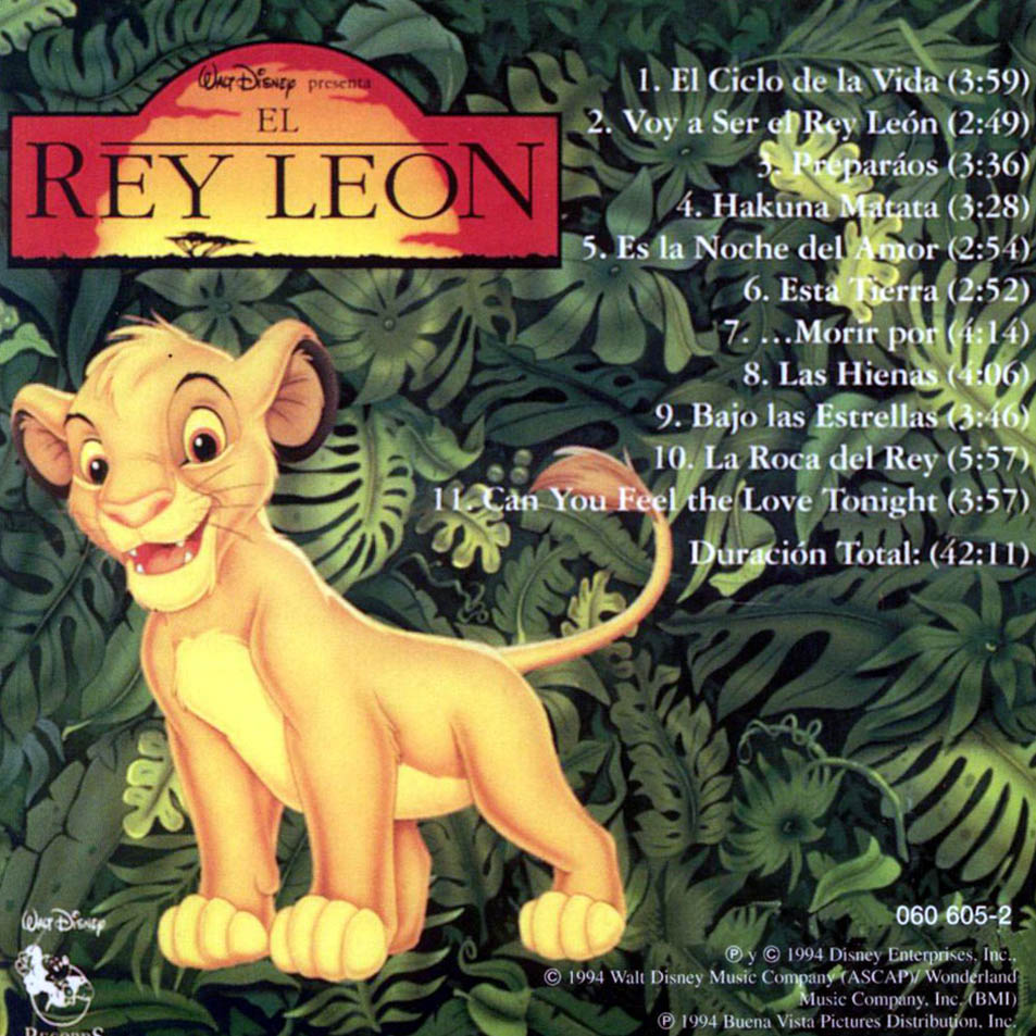 Cartula Interior Frontal de Bso El Rey Leon (The Lion King) (Version En Espaol)