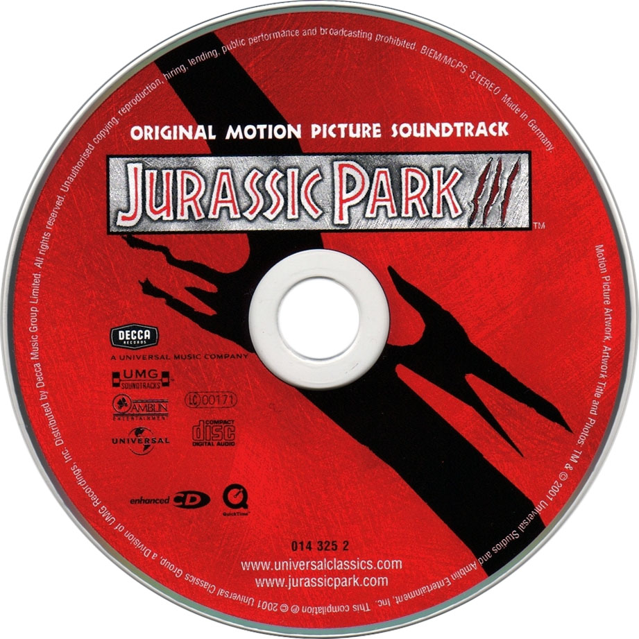 Cartula Cd de Bso Jurassic Park III