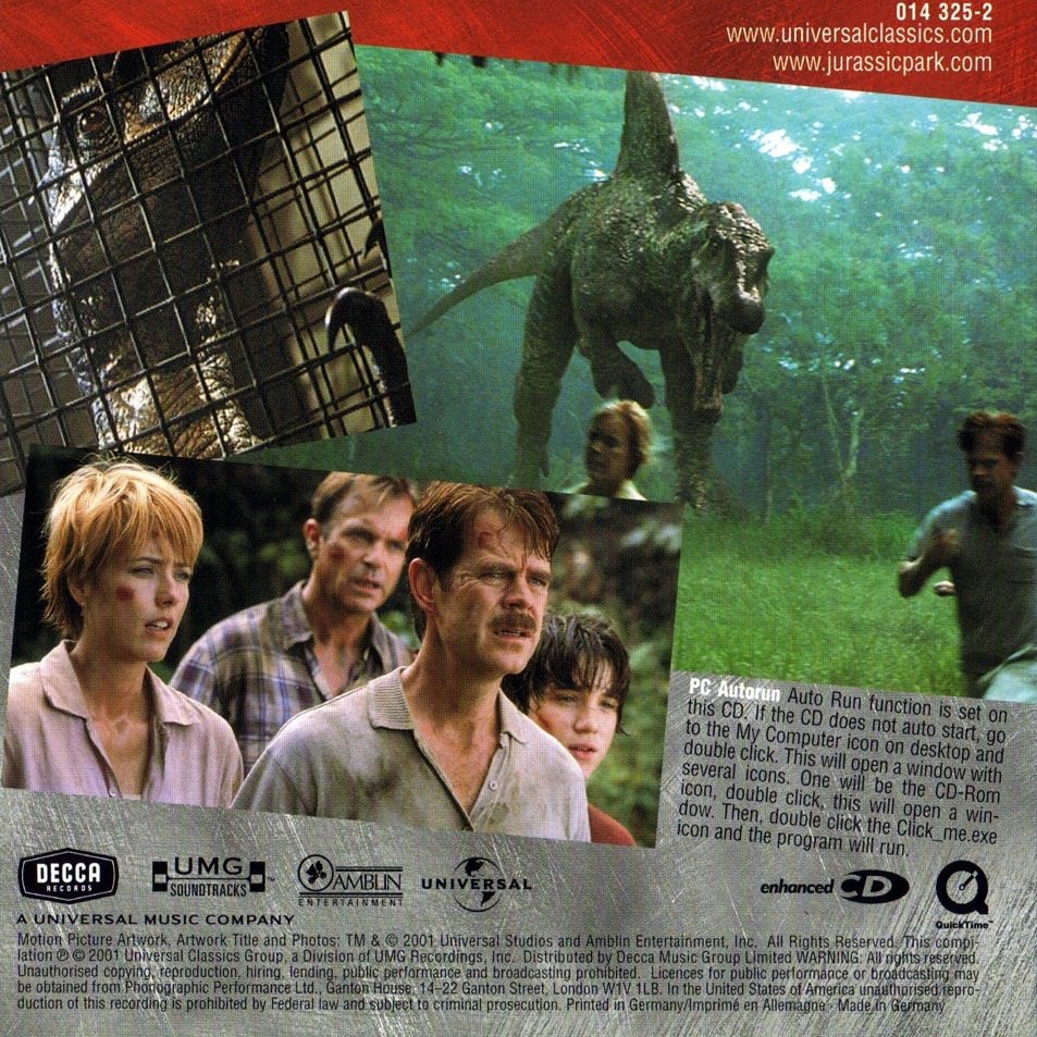 Cartula Interior Frontal de Bso Jurassic Park III