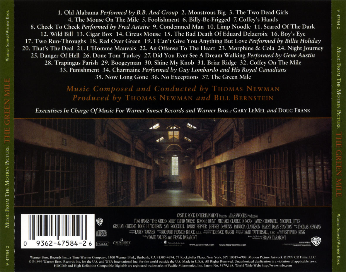 Car�tula Trasera de Bso La Milla Verde (The Green Mile)