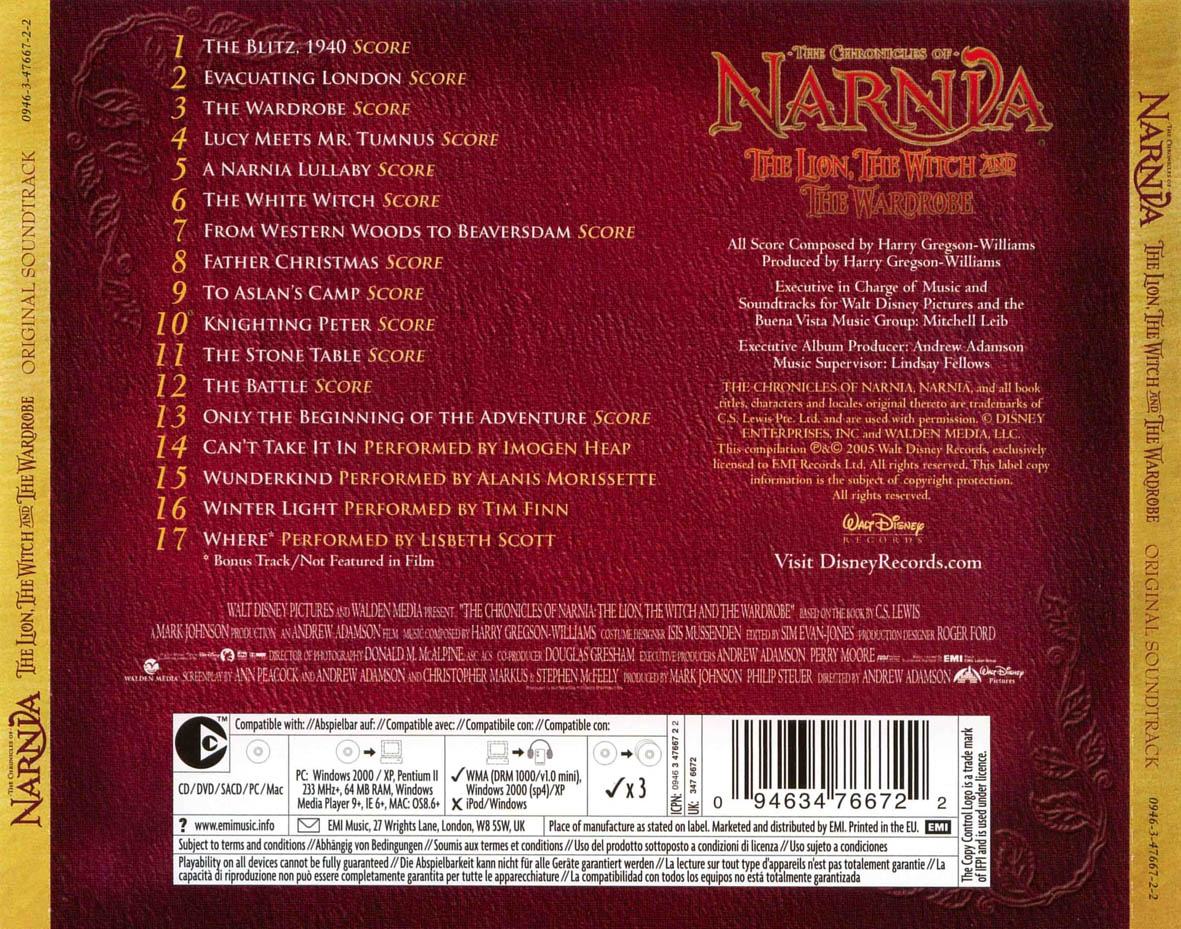 Car�tula Trasera de Bso Las Cronicas De Narnia (The Chronicles Of Narnia) (Score)