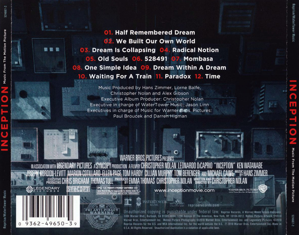Cartula Trasera de Bso Origen (Inception)