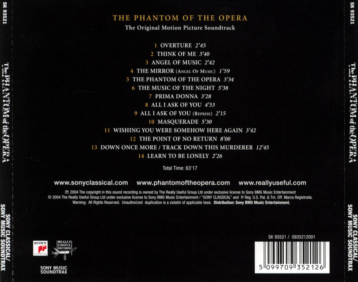 Car�tula Trasera de Bso The Phantom Of The Opera