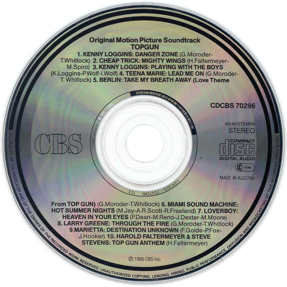 Cartula Cd de Bso Top Gun