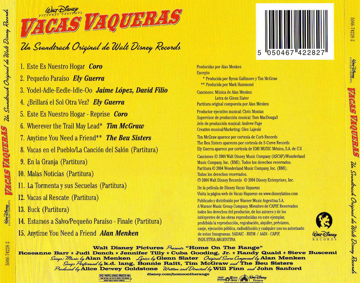 Cartula Trasera de Bso Vacas Vaqueras (Home On The Range)