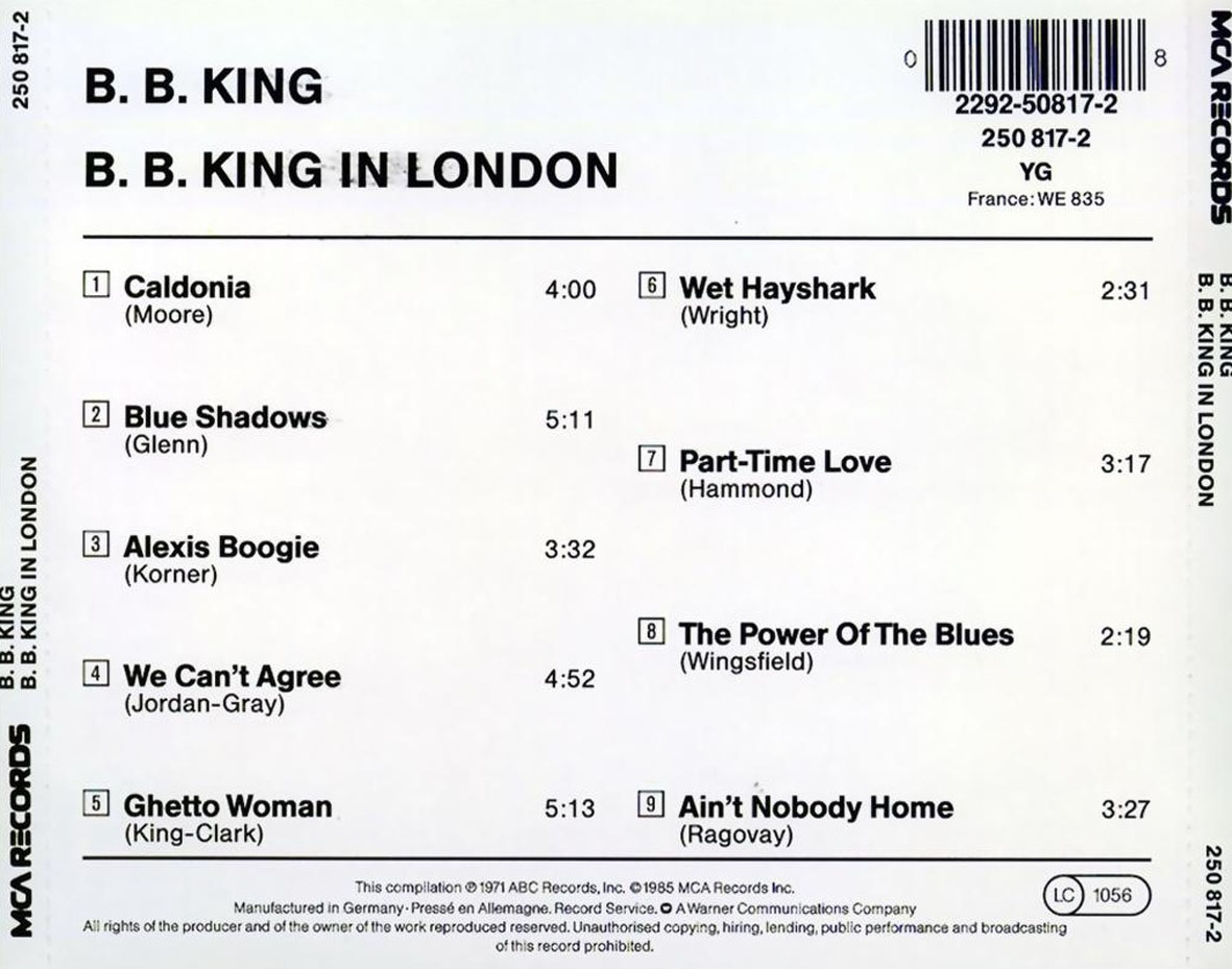 Cartula Trasera de B.b. King - B. B. King In London