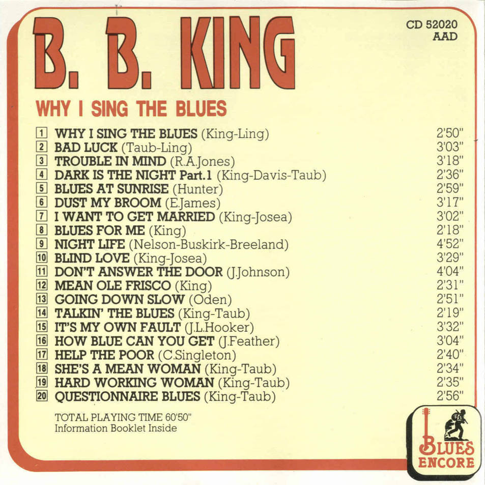 Cartula Interior Frontal de B.b. King - Why I Sing The Blues