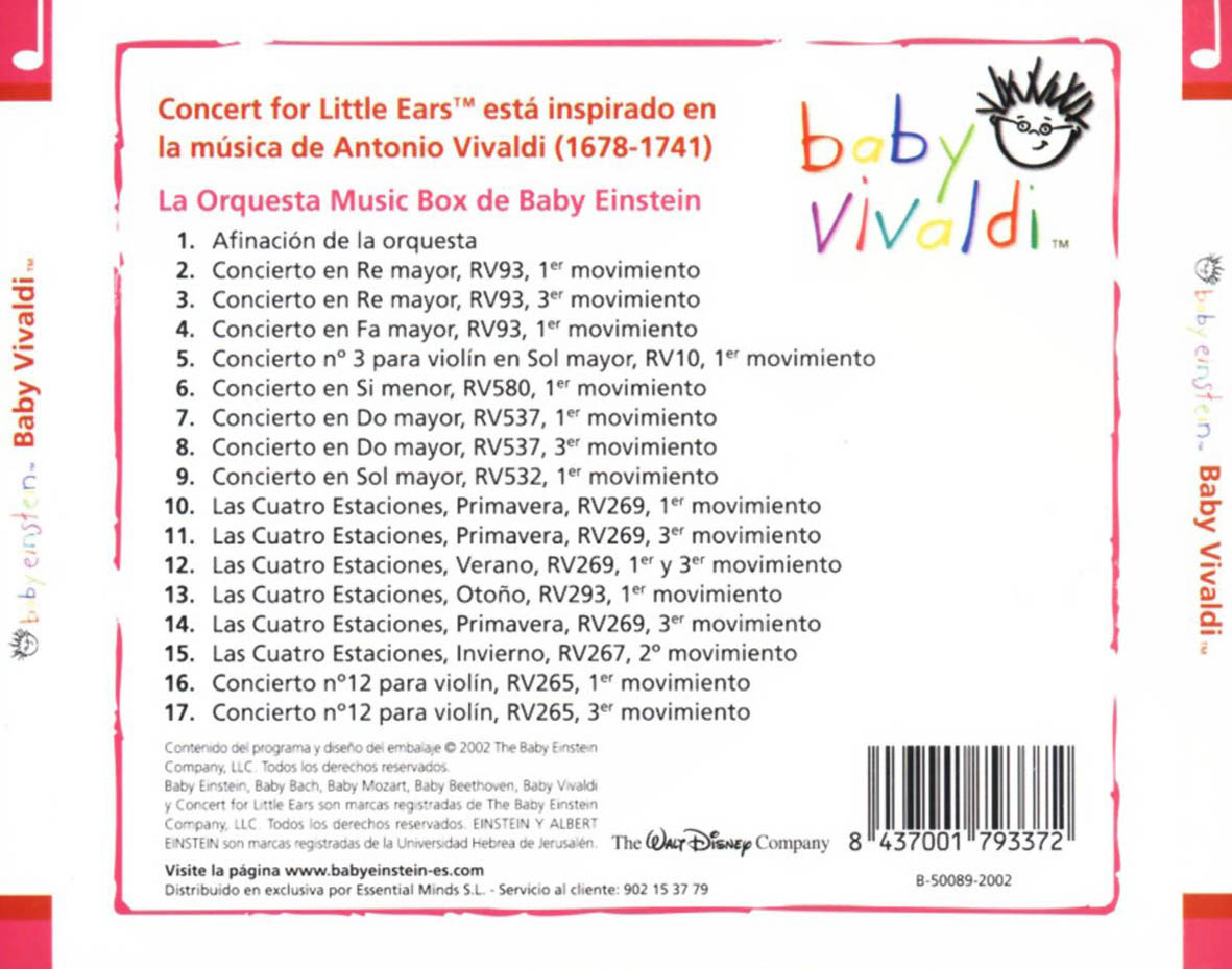Cartula Trasera de Baby Einstein Baby Vivaldi