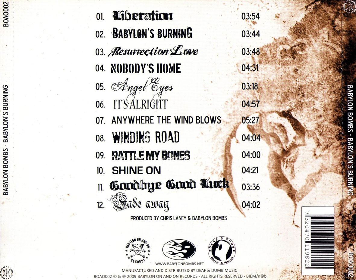 Cartula Trasera de Babylon Bombs - Babylon's Burning