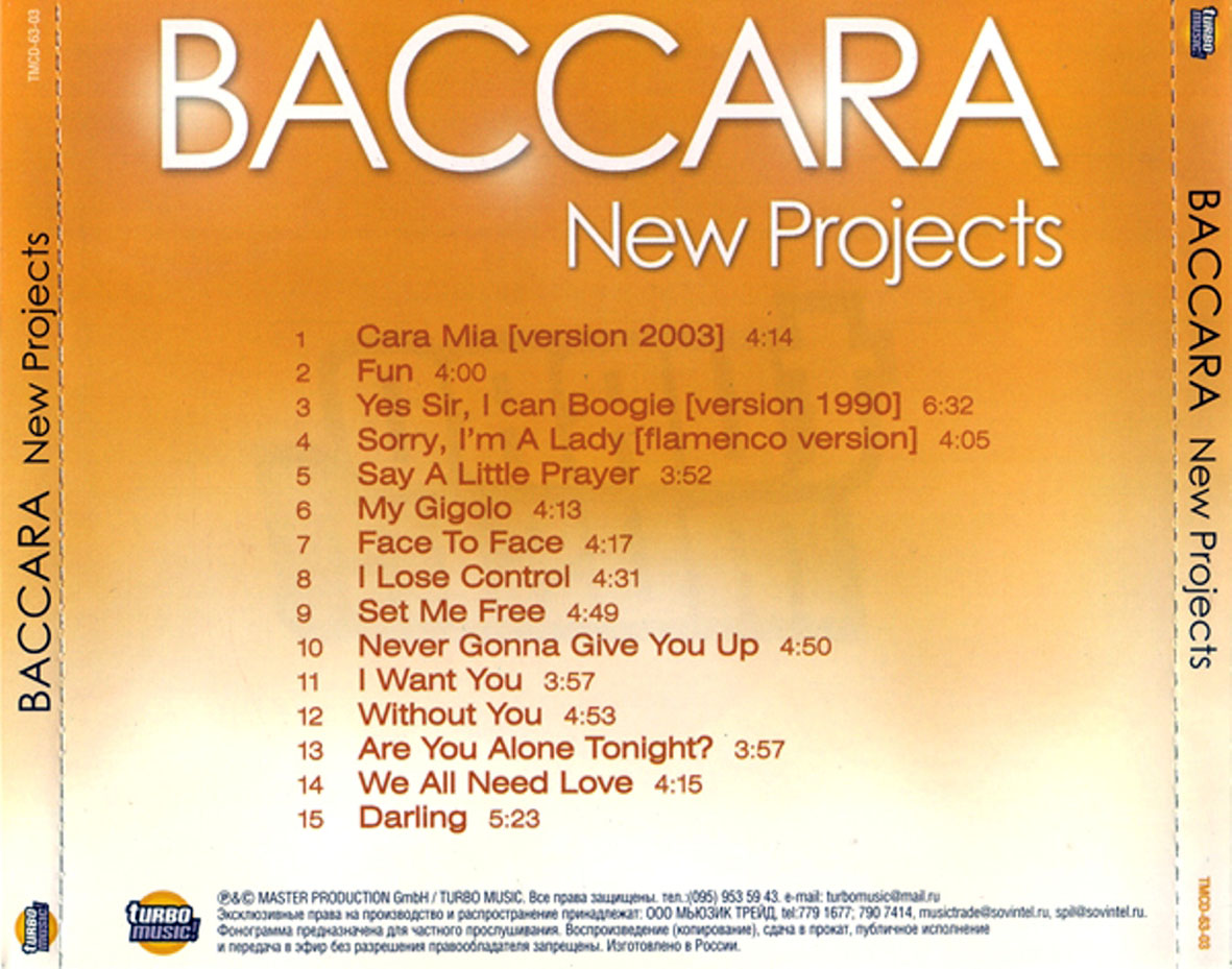 Cartula Trasera de Baccara - New Projects Hits & Unreleased Tracks