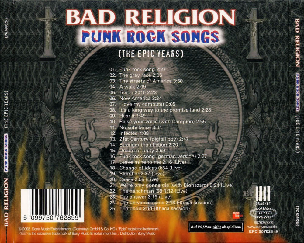 Cartula Trasera de Bad Religion - Punk Rock Songs (The Epic Years)