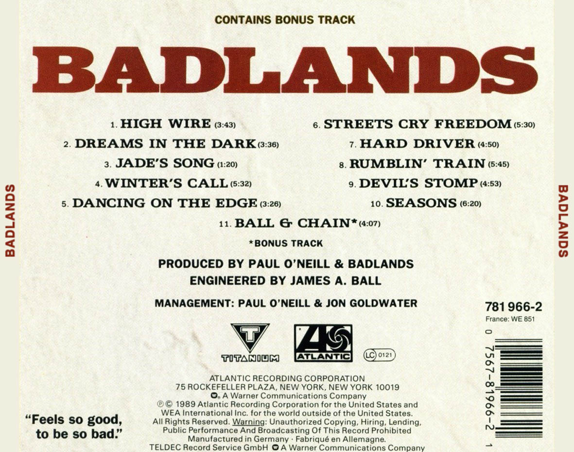 Cartula Trasera de Badlands - Badlands