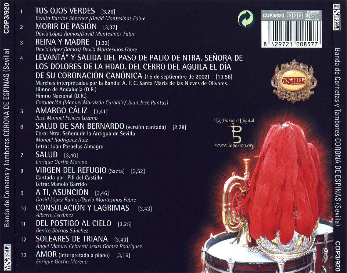 Cartula Trasera de Banda De Cornetas Y Tambores (Sevilla) - Corona De Espinas