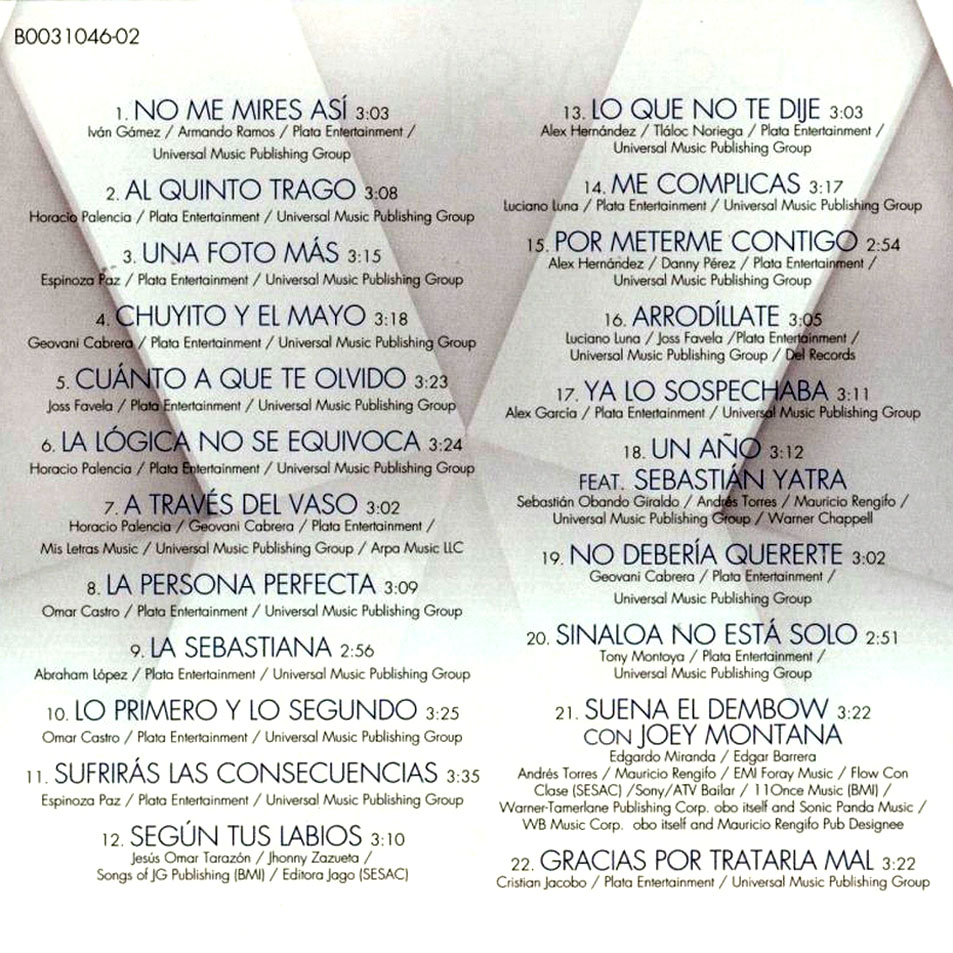 Cartula Interior Frontal de Banda Los Sebastianes - No Me Mires Asi