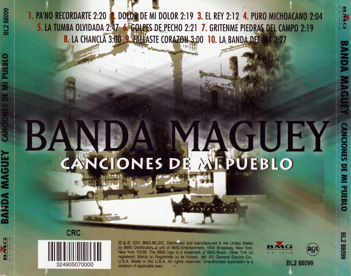 Cartula Trasera de Banda Maguey - Canciones De Mi Pueblo