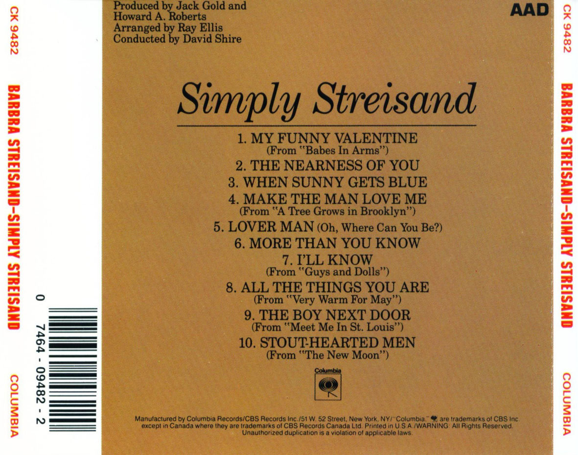 Cartula Trasera de Barbra Streisand - Simply Streisand