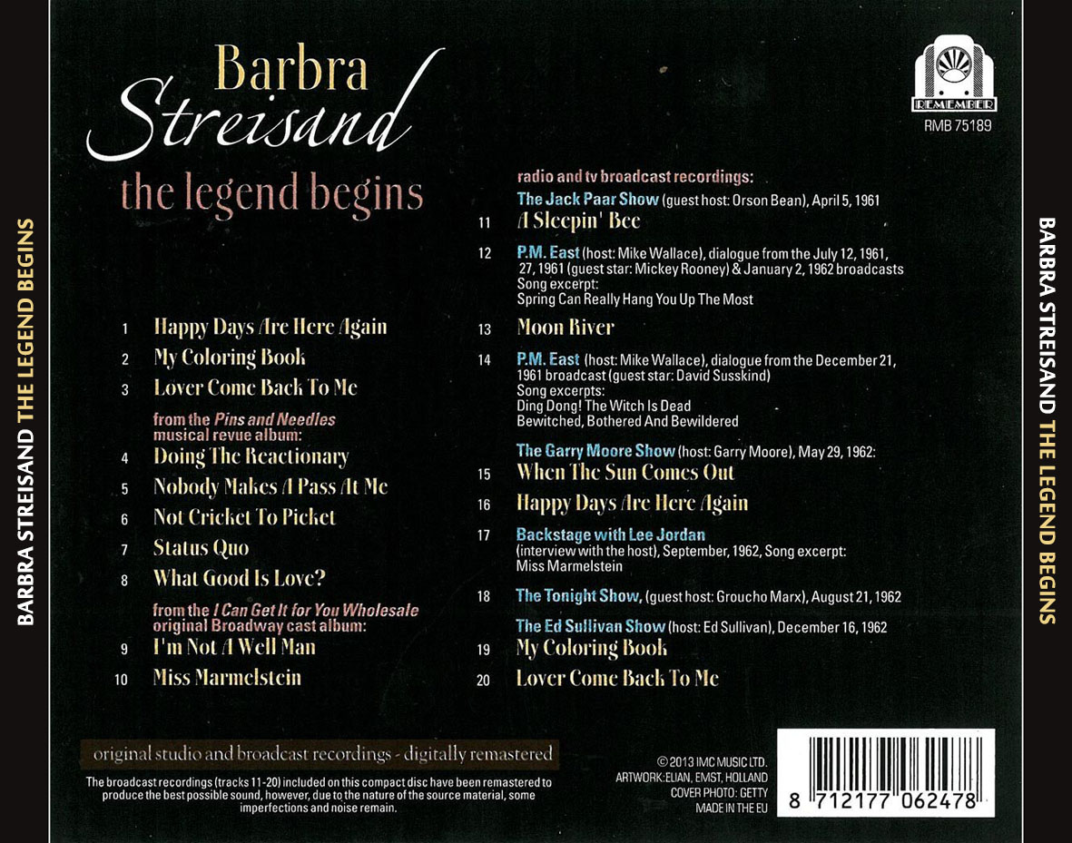 Cartula Trasera de Barbra Streisand - The Legend Begins