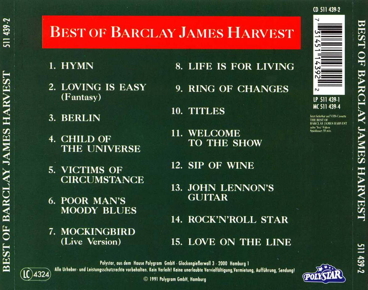 Cartula Trasera de Barclay James Harvest - Best Of Barclay James Harvest