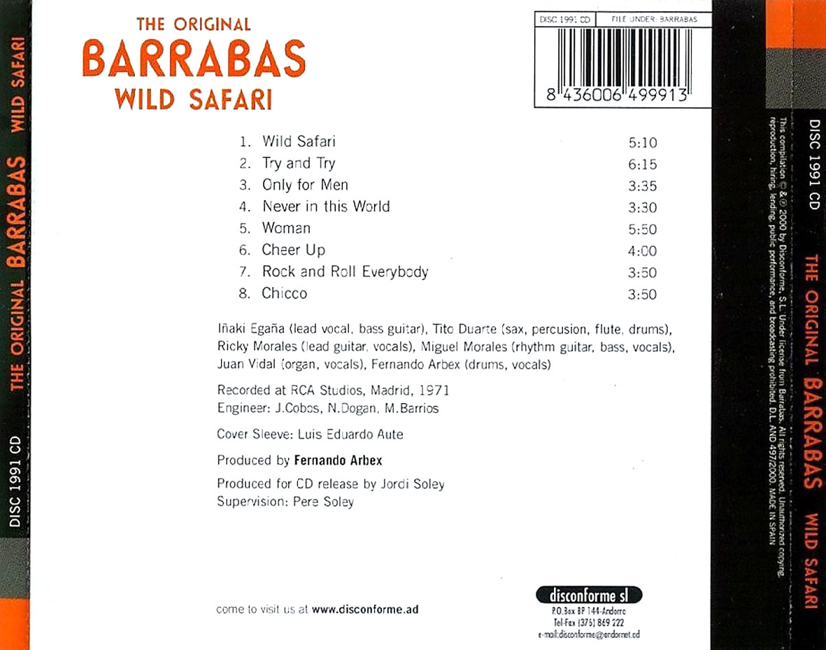 Cartula Trasera de Barrabas - Wild Safari