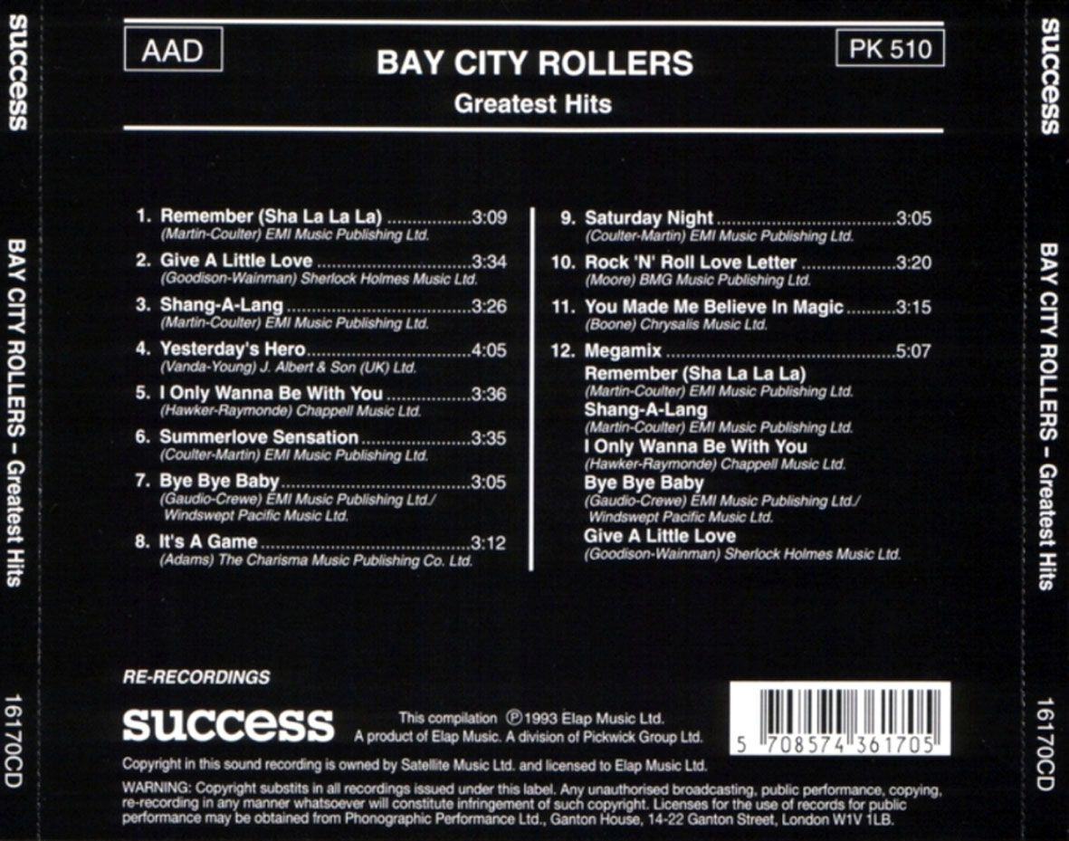 Cartula Trasera de Bay City Rollers - Greatest Hits (1993)