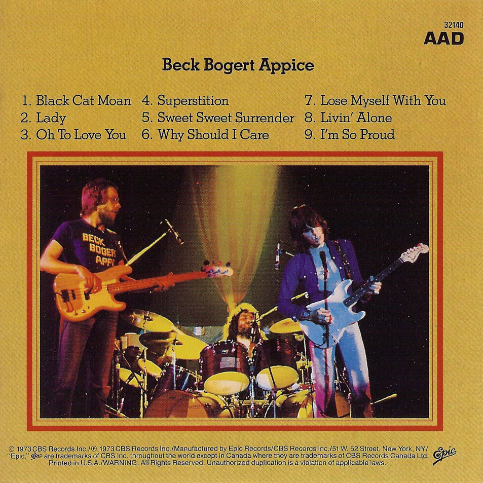 Cartula Interior Frontal de Beck, Bogert & Appice - Beck, Bogert & Appice