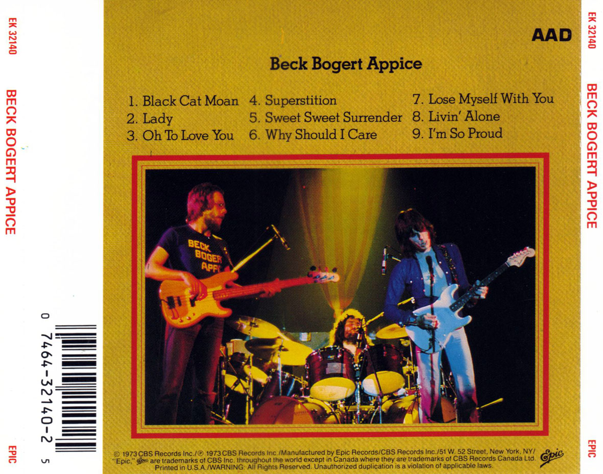 Cartula Trasera de Beck, Bogert & Appice - Beck, Bogert & Appice