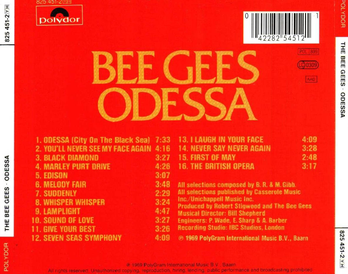 Cartula Trasera de Bee Gees - Odessa