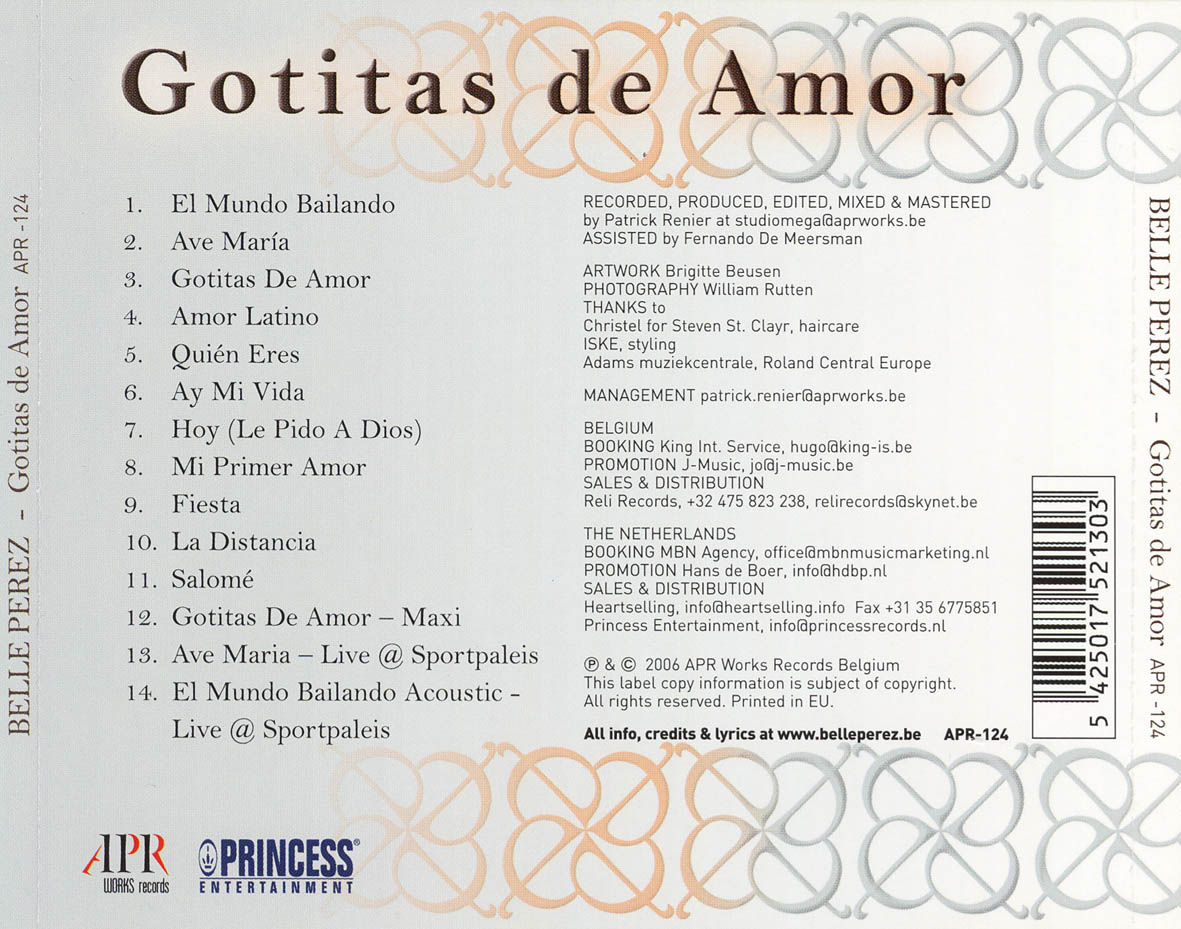 Cartula Trasera de Belle Perez - Gotitas De Amor